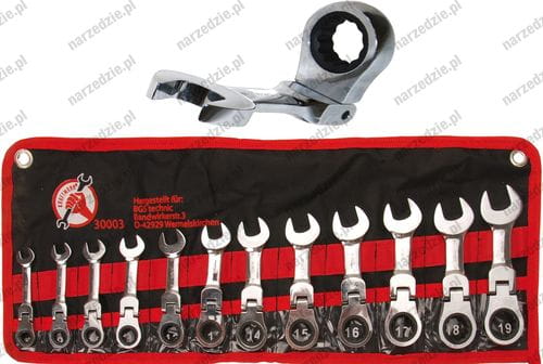 B.30003 Klucze płasko oczk. krótkie 10-19 mm z grzechotką, 12 szt.